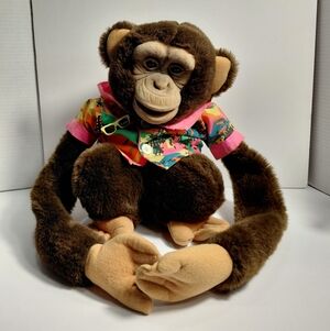 Child's Playmaymate Plush Chipanzee Hand Puppet with Neon Colored Shirt